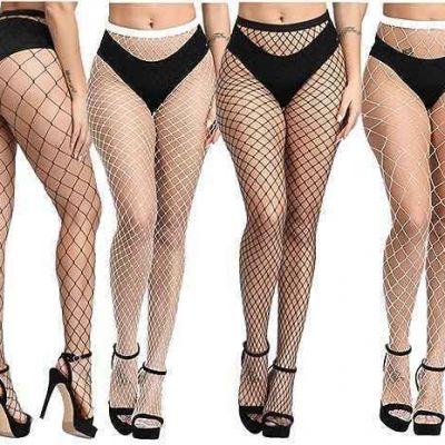 Women Waist High Pantyhose Fishnet Stockings Mesh Tights Thigh Socks Black White